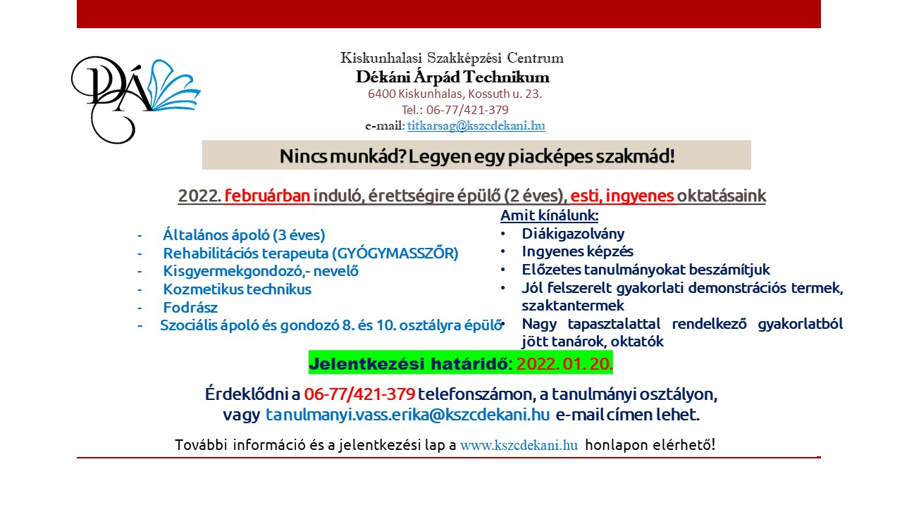 Hirdetés felnőttoktatás 2022 keresztfélév